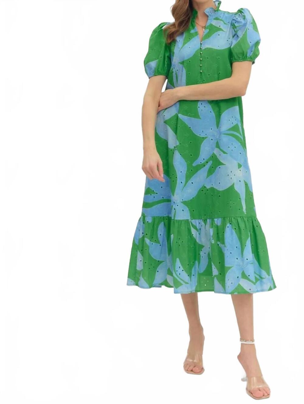 NEW ENTRO leilani dress in green/blue
